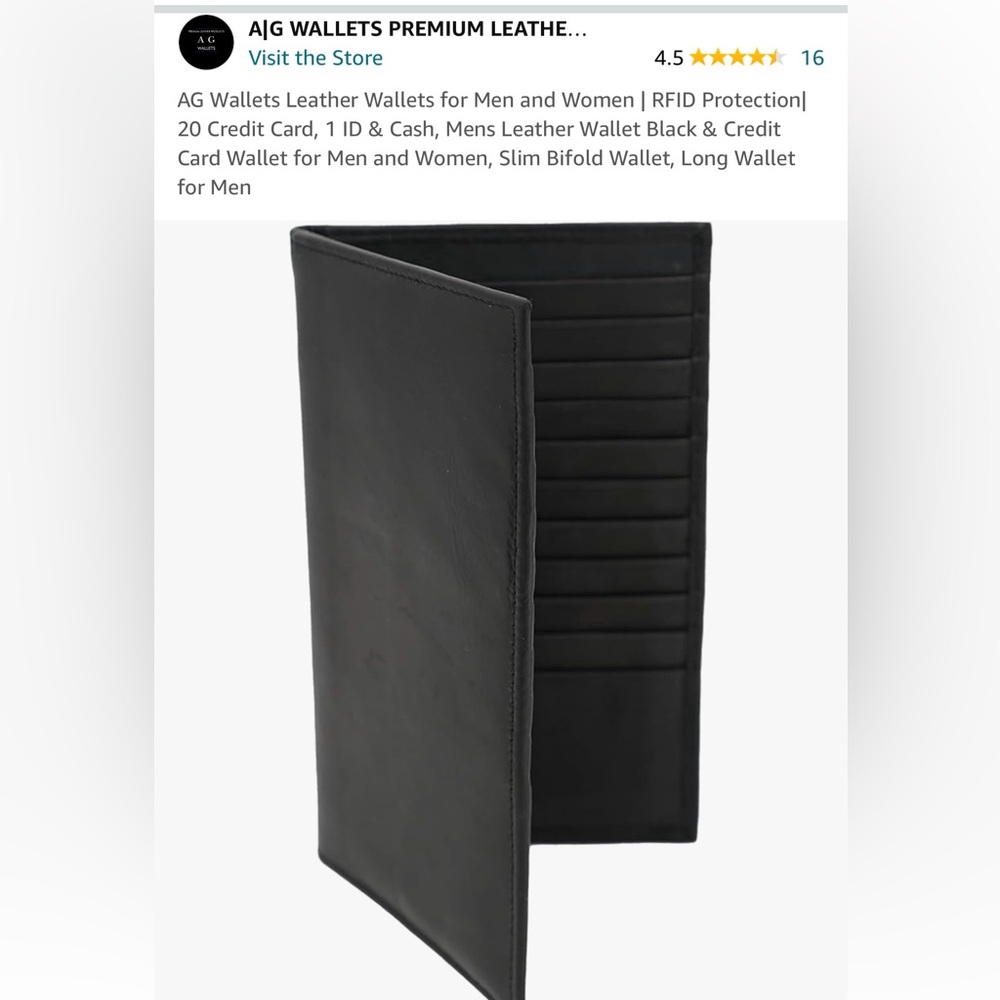 Black leather wallet-holds credit cards and ID